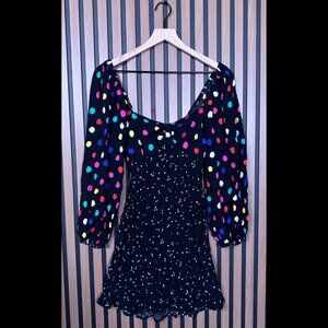 RIXO x Target Dress 4 / S Womens Black Polka Dot Balloon Sleeve Peasant Smocked